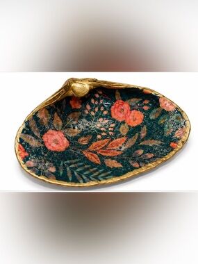 Handmade Floral Oyster Shell Trinket Dish